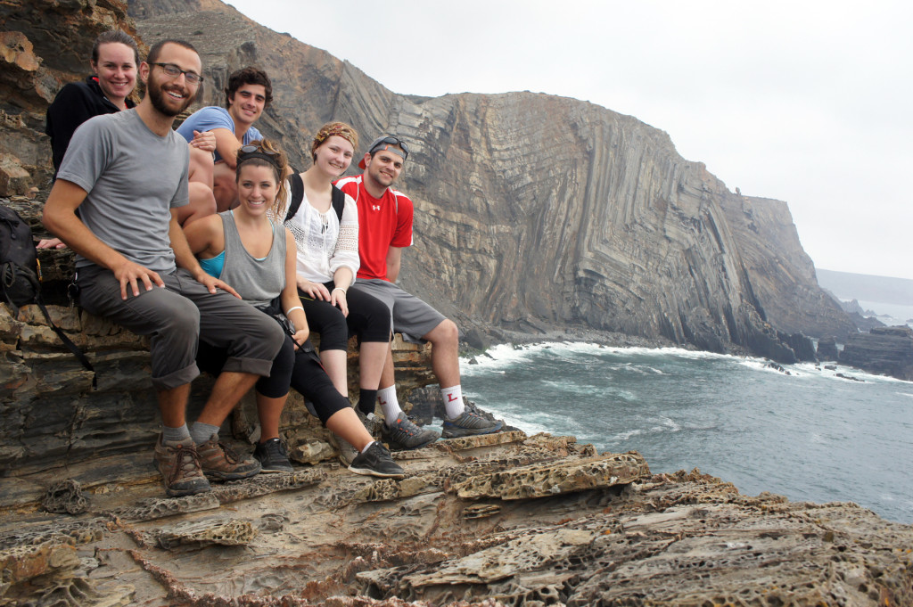 T.J. leads a group through the cliffs of Lagos, Portugal with West Coast Adventure Co. 