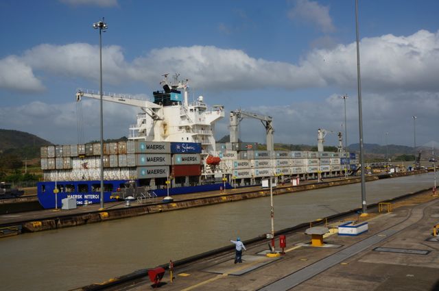 A ship at the Panama Canal. Learn more with 10 fascinating facts about the Panama Canal. 