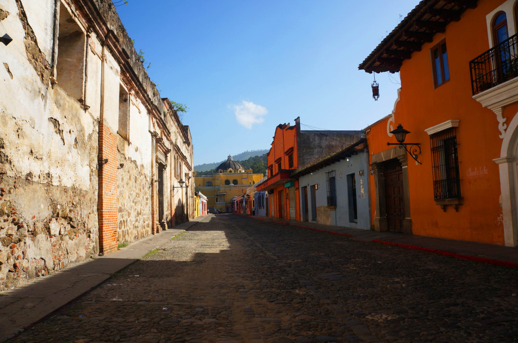 yellow church from afar photos of antigua guatemala