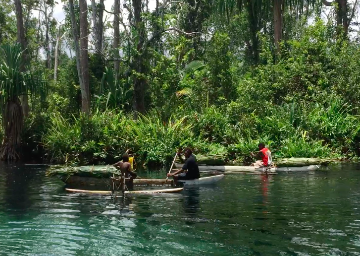 traditional canoes on an island road trip in papua new guinea